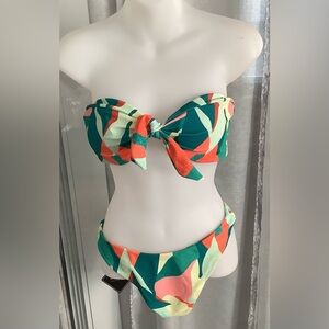 Colorful trendy knotted bandeau bikini set